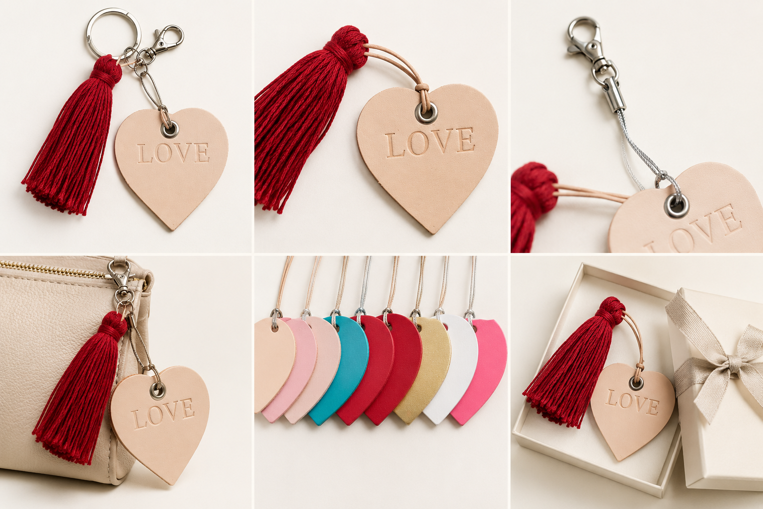 Handmade Leather Heart Keychain – LOVE Charm