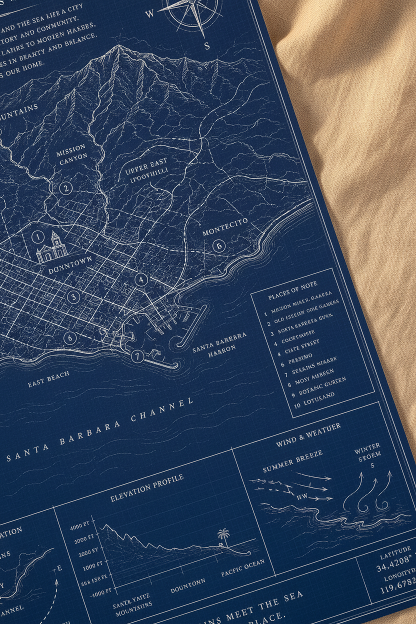 Santa Barbara map — portrait detail